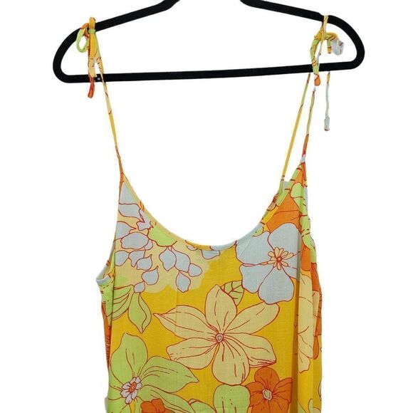ModCloth Paradise Worthy Tie Shoulder Dress Retro 70's Hippy Flower Yellow Sz L - Picture 6 of 13